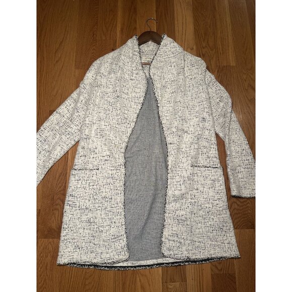 Max Studio White & Black Heathered Tweed Cardigan Size M – Classic Textured Knit - Picture 2 of 9